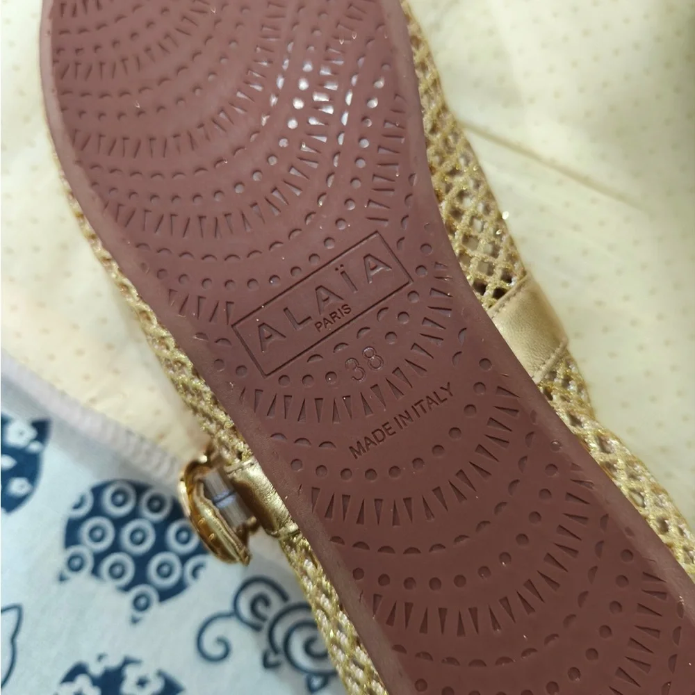 Alaïa Metallic Gold Mesh Mary Jane Flats